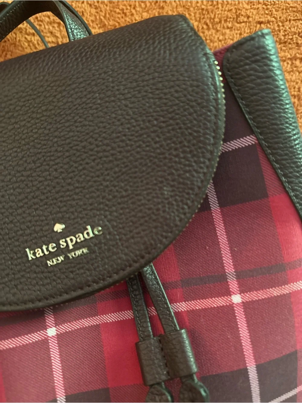 kate spade Burgundy and Pink Plaid Leather Backpack